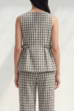 2 Piece Black and White Grid Boat Neck Women Pantsuits
