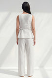 White 2 Piece Boat Neck Striped Women Business Suits