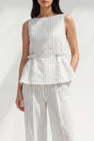 White 2 Piece Boat Neck Striped Women Business Suits
