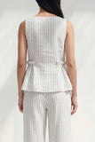 White 2 Piece Boat Neck Striped Women Business Suits