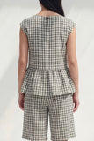 2 Piece Black and White Plaid Boat Neck Women Suits with Ruffles
