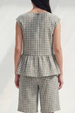 2 Piece Black and White Plaid Boat Neck Women Suits with Ruffles
