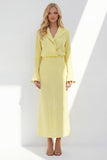 Blue Notched Lapel Long Sleeves 2 Piece Business Dress