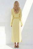 Blue Notched Lapel Long Sleeves 2 Piece Business Dress
