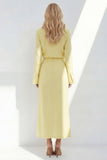 Blue Notched Lapel Long Sleeves 2 Piece Business Dress