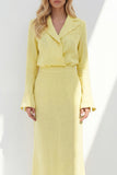 Blue Notched Lapel Long Sleeves 2 Piece Business Dress