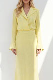 Blue Notched Lapel Long Sleeves 2 Piece Business Dress