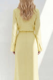 Blue Notched Lapel Long Sleeves 2 Piece Business Dress