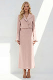 Blue Notched Lapel Long Sleeves 2 Piece Business Dress