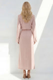 Blue Notched Lapel Long Sleeves 2 Piece Business Dress