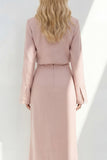 Blue Notched Lapel Long Sleeves 2 Piece Business Dress