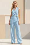 Light Yellow V-Neck 2 Piece Business Suits with Belt