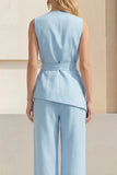 Light Yellow V-Neck 2 Piece Business Suits with Belt