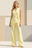 Light Yellow V-Neck 2 Piece Business Suits with Belt
