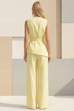 Light Yellow V-Neck 2 Piece Business Suits with Belt