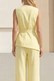 Light Yellow V-Neck 2 Piece Business Suits with Belt