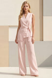 Light Yellow V-Neck 2 Piece Business Suits with Belt
