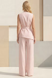 Light Yellow V-Neck 2 Piece Business Suits with Belt