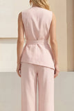 Light Yellow V-Neck 2 Piece Business Suits with Belt