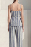 Dusty Blue Stripe Spaghetti Strap Single Breasted Women Suit with Belt