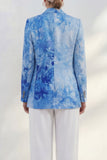 Blue Notched Lapel Single Breasted Slim Fit Women Suit