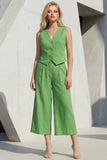 Green V-Neck Single Breasted Slim Fit Midi Women Suits