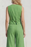 Green V-Neck Single Breasted Slim Fit Midi Women Suits