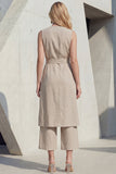 Khaki V-Neck Leisure Women Suit with Belt