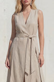 Khaki V-Neck Leisure Women Suit with Belt