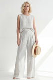 White Crew Neck Stripe Sleeveless Women Suit