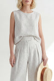 White Crew Neck Stripe Sleeveless Women Suit