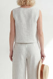 White Crew Neck Stripe Sleeveless Women Suit