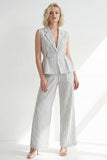 White Stripe Notched Lapel One Button Women Suit