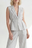 White Stripe Notched Lapel One Button Women Suit