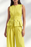 Lemon Yellow Round Neck Women's Suit