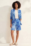 Blue Notched Lapel Single Breasted Printed Women Suit
