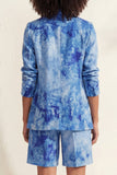 Blue Notched Lapel Single Breasted Printed Women Suit