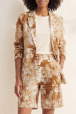 Blue Notched Lapel Single Breasted Printed Women Suit