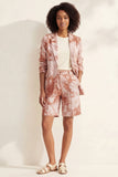 Blue Notched Lapel Single Breasted Printed Women Suit