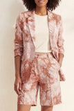 Blue Notched Lapel Single Breasted Printed Women Suit