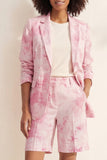 Blue Notched Lapel Single Breasted Printed Women Suit