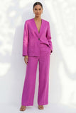 Fuchsia V-Neck One Button Long Sleeves Women Suit