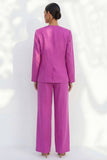 Fuchsia V-Neck One Button Long Sleeves Women Suit