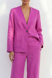 Fuchsia V-Neck One Button Long Sleeves Women Suit