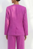 Fuchsia V-Neck One Button Long Sleeves Women Suit