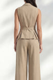 Khaki Notched Lapel Double Breasted Women Suit with Belt