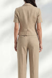 Khaki Notched Lapel Single Breasted Slim Fit Women Suit with Short Sleeves