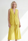Butter Yellow V-Neck One Button Midi Leisure Sleevelsss Women Suit