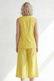 Butter Yellow V-Neck One Button Midi Leisure Sleevelsss Women Suit