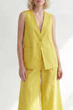 Butter Yellow V-Neck One Button Midi Leisure Sleevelsss Women Suit